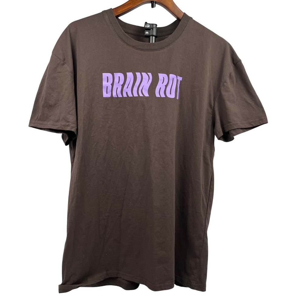 Isaac Morris IML Brain Rot Graphic T-Shirt Brown Purple Mens  Lg IMP824AUAFWP12